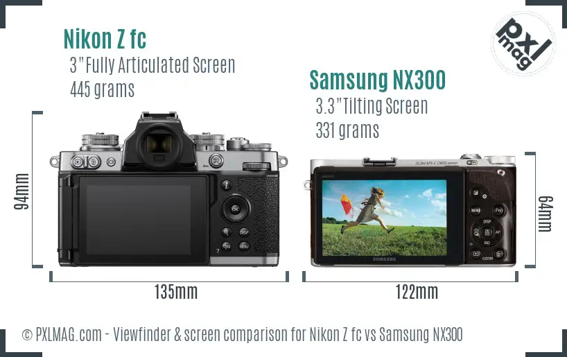 Nikon Z fc vs Samsung NX300 Screen and Viewfinder comparison