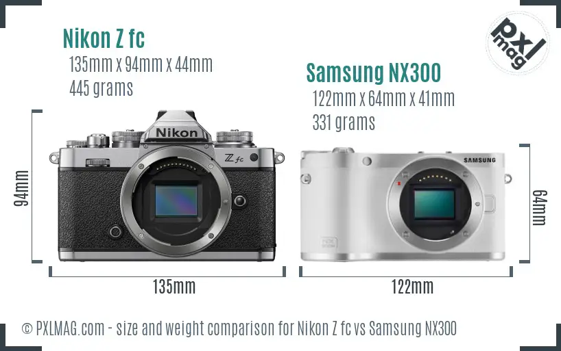 Nikon Z fc vs Samsung NX300 size comparison