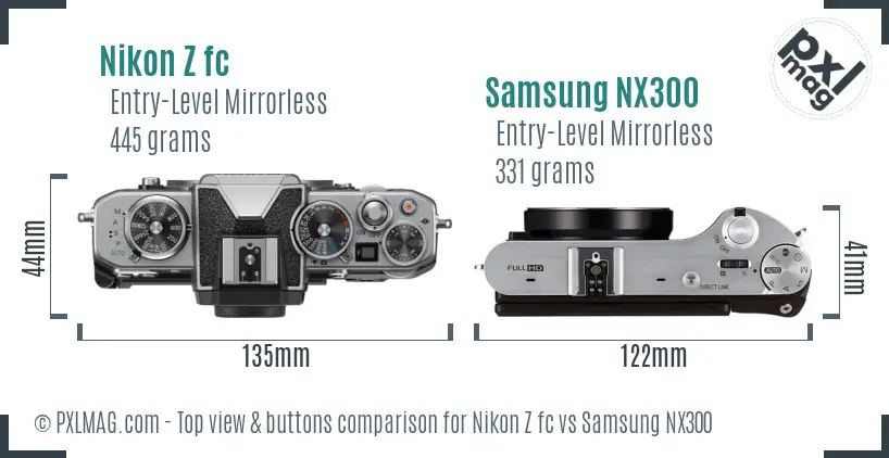 Nikon Z fc vs Samsung NX300 top view buttons comparison