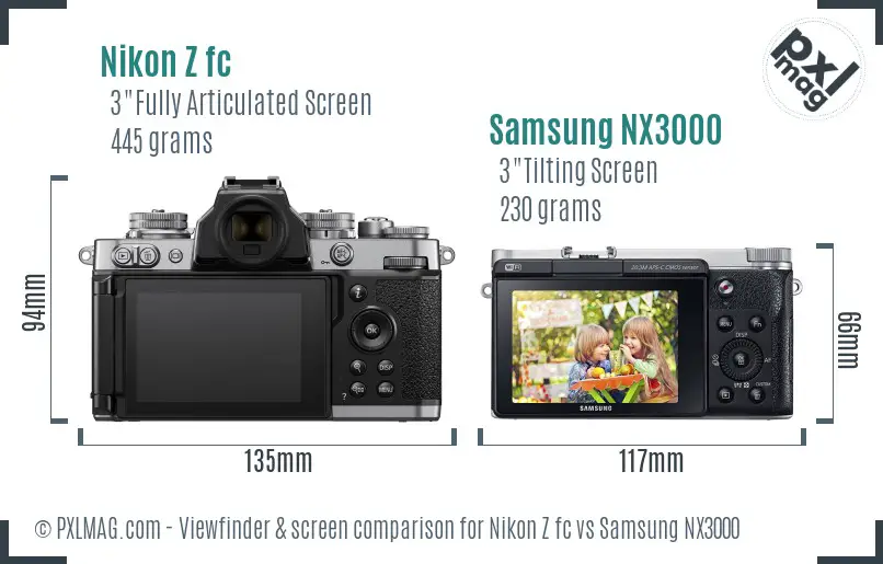 Nikon Z fc vs Samsung NX3000 Screen and Viewfinder comparison