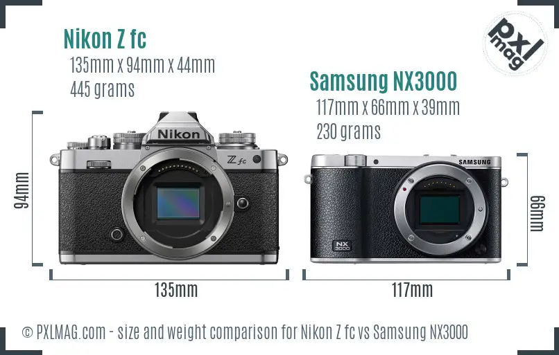 Nikon Z fc vs Samsung NX3000 size comparison