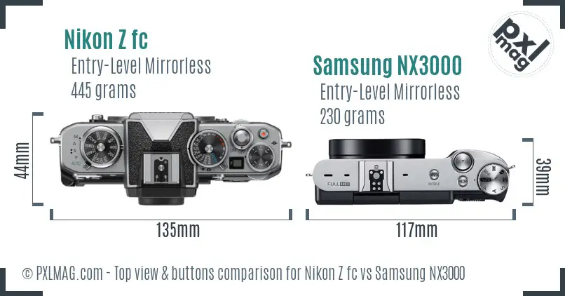 Nikon Z fc vs Samsung NX3000 top view buttons comparison