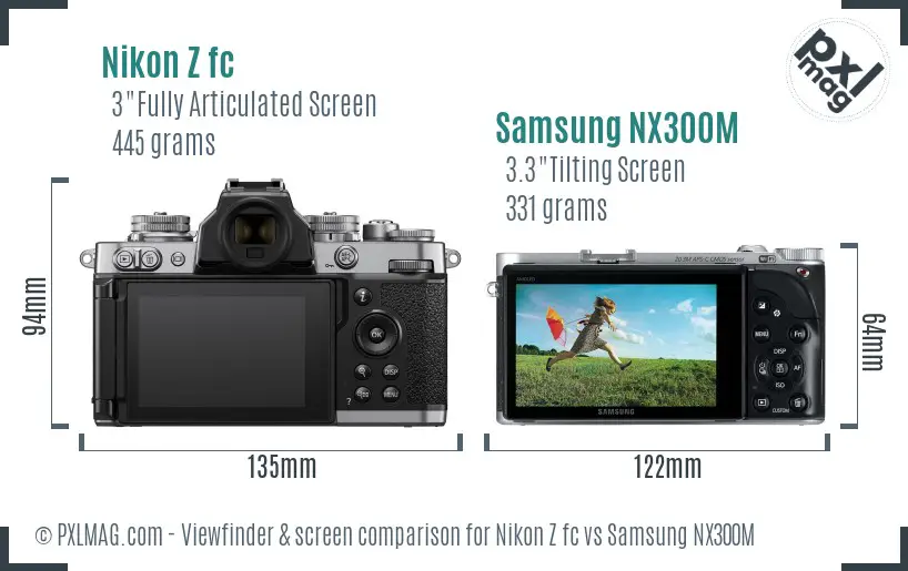 Nikon Z fc vs Samsung NX300M Screen and Viewfinder comparison