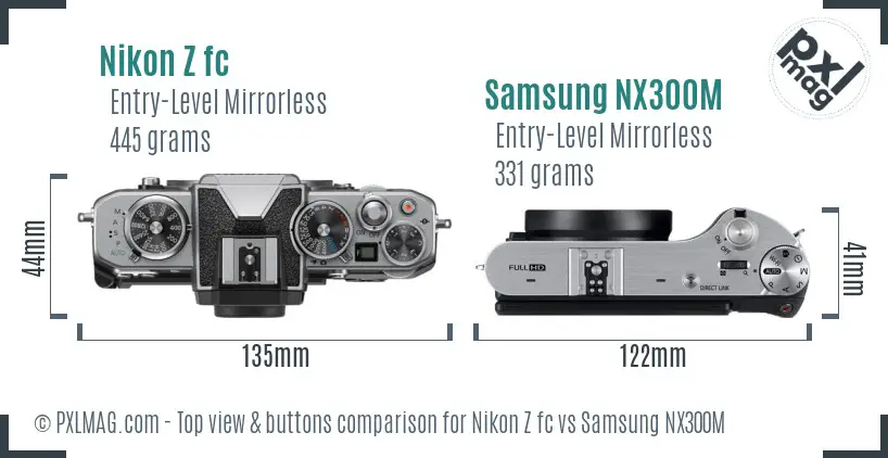 Nikon Z fc vs Samsung NX300M top view buttons comparison