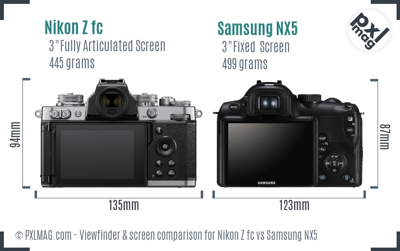 Nikon Z fc vs Samsung NX5 Screen and Viewfinder comparison