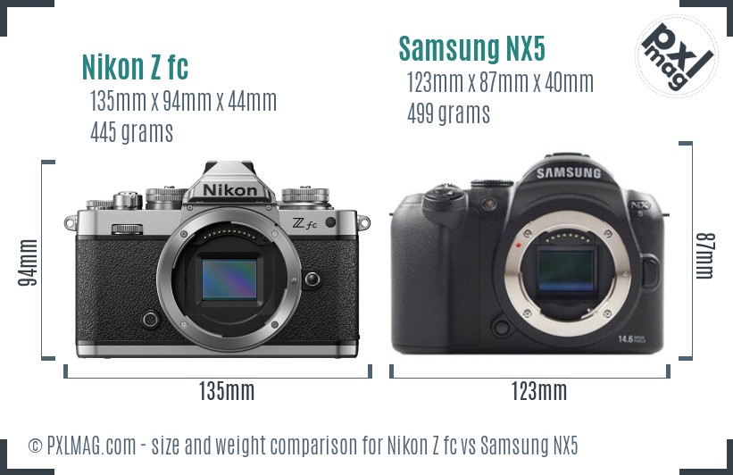 Nikon Z fc vs Samsung NX5 size comparison