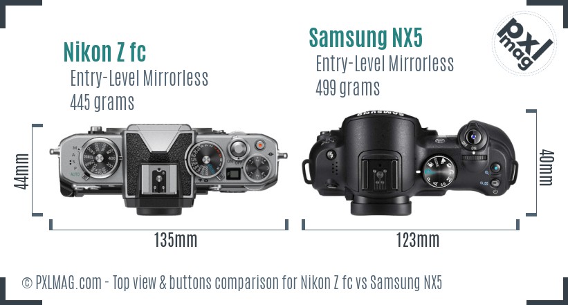 Nikon Z fc vs Samsung NX5 top view buttons comparison