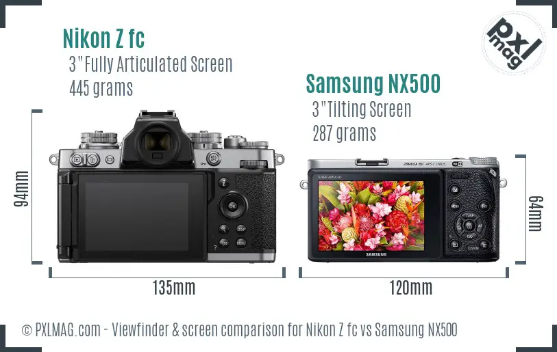 Nikon Z fc vs Samsung NX500 Screen and Viewfinder comparison Nikon Z fc vs Samsung NX500 Screen and Viewfinder comparison