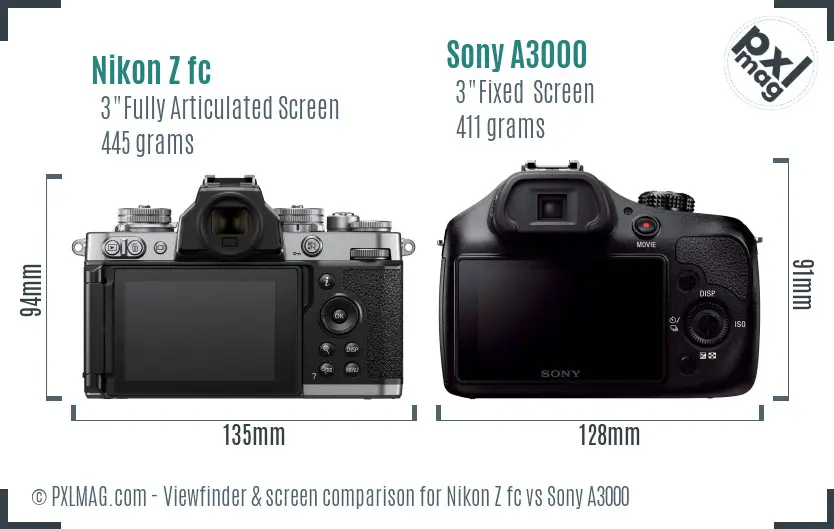 Nikon Z fc vs Sony A3000 Screen and Viewfinder comparison