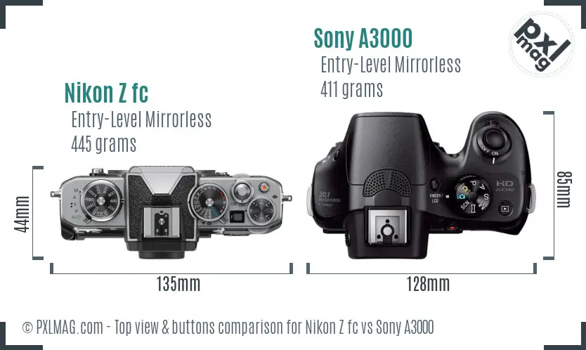 Nikon Z fc vs Sony A3000 top view buttons comparison
