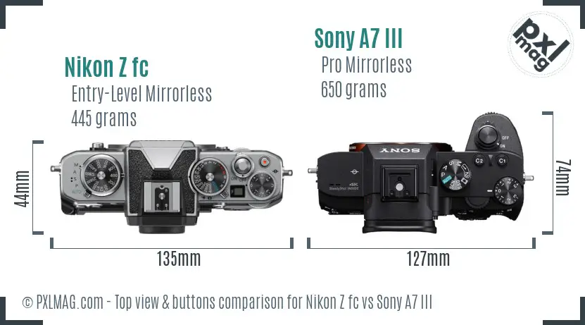 Nikon Z fc vs Sony A7 III top view buttons comparison