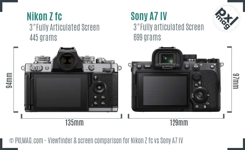 Nikon Z fc vs Sony A7 IV Screen and Viewfinder comparison