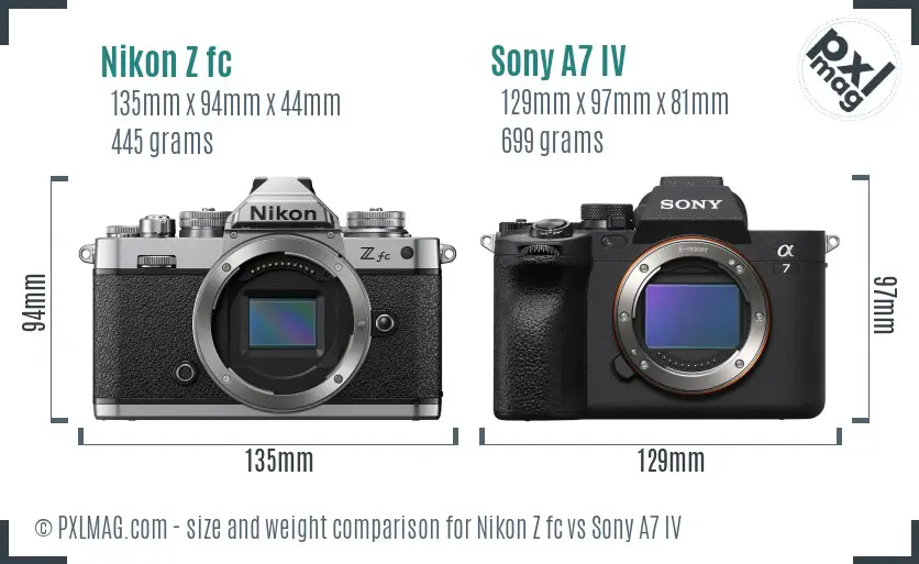 Nikon Z fc vs Sony A7 IV size comparison