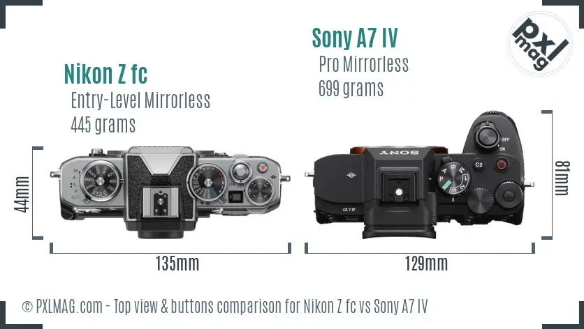 Nikon Z fc vs Sony A7 IV top view buttons comparison