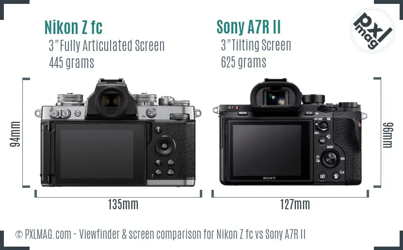 Nikon Z fc vs Sony A7R II Screen and Viewfinder comparison