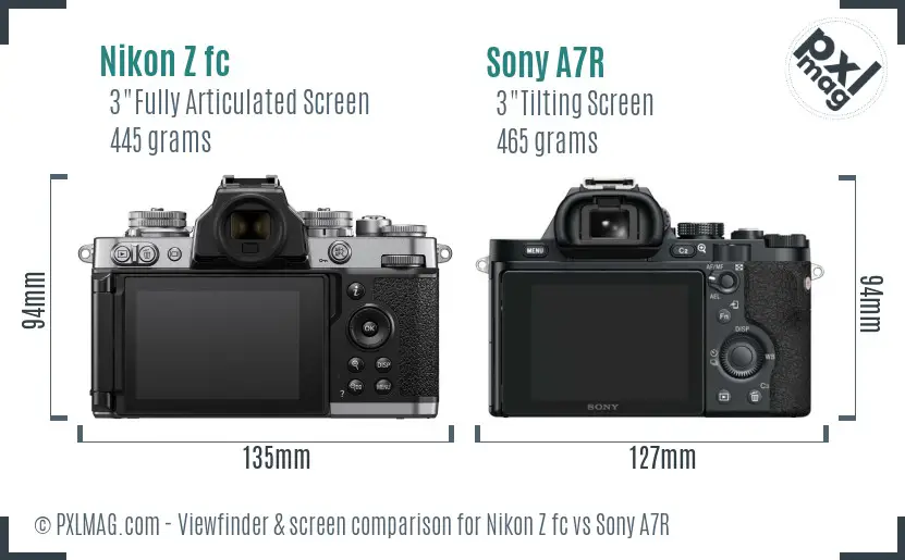 Nikon Z fc vs Sony A7R Screen and Viewfinder comparison