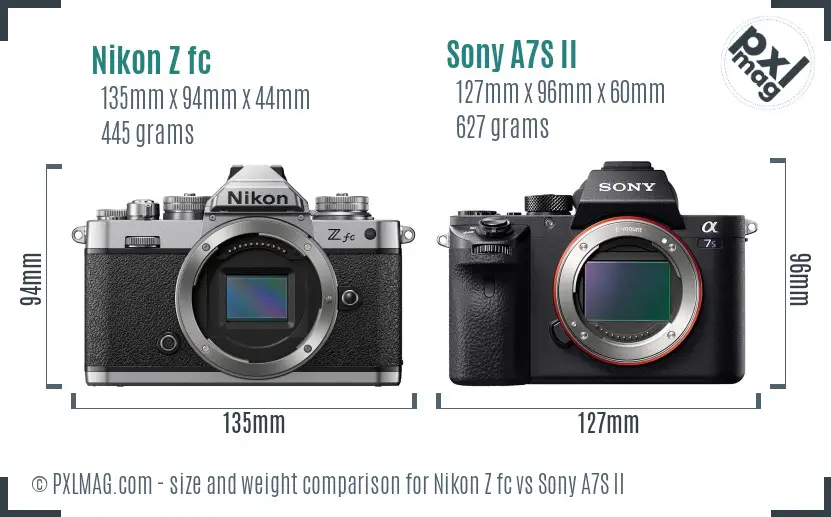 Nikon Z fc vs Sony A7S II size comparison