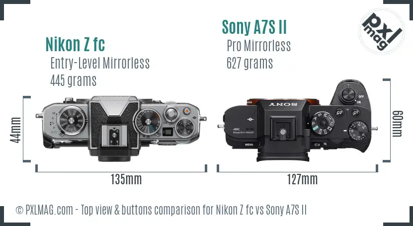 Nikon Z fc vs Sony A7S II top view buttons comparison