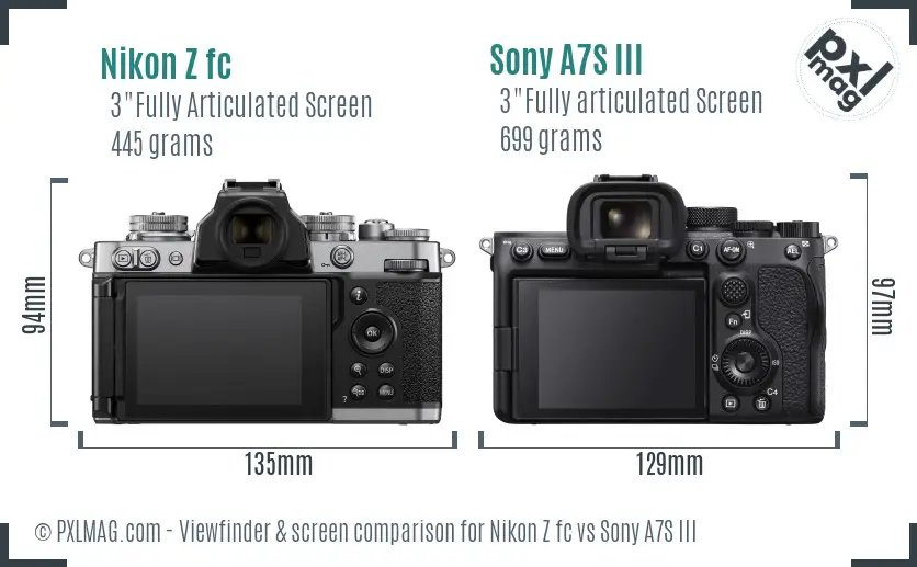 Nikon Z fc vs Sony A7S III Screen and Viewfinder comparison