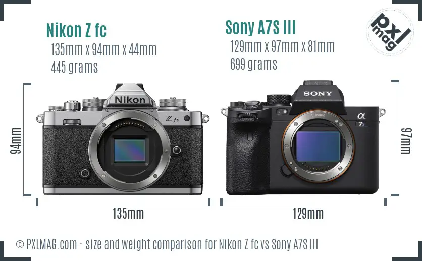 Nikon Z fc vs Sony A7S III size comparison