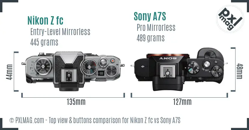 Nikon Z fc vs Sony A7S top view buttons comparison Nikon Z fc vs Sony A7S top view buttons comparison
