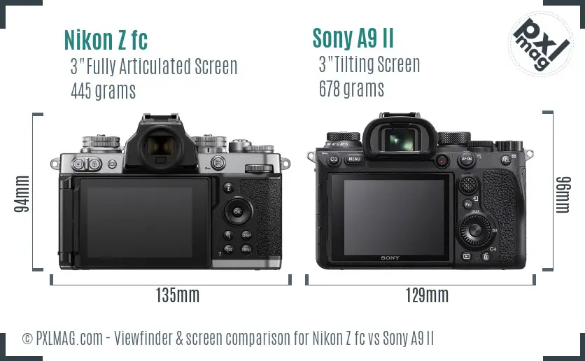 Nikon Z fc vs Sony A9 II Screen and Viewfinder comparison