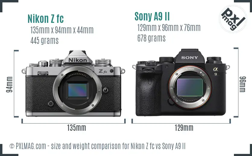 Nikon Z fc vs Sony A9 II size comparison