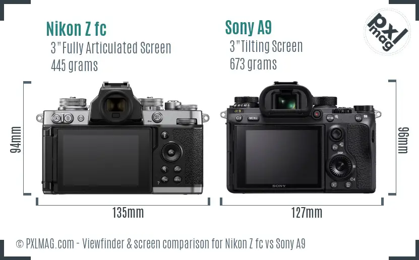 Nikon Z fc vs Sony A9 Screen and Viewfinder comparison