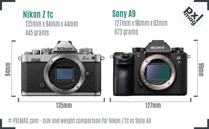 Nikon Z fc vs Sony A9 size comparison