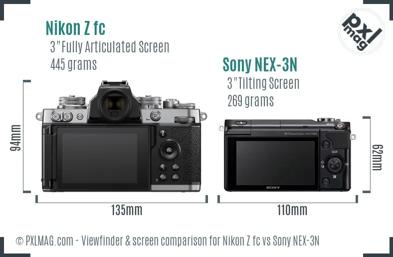 Nikon Z fc vs Sony NEX-3N Screen and Viewfinder comparison