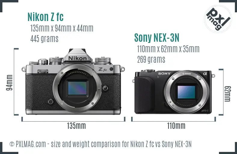 Nikon Z fc vs Sony NEX-3N size comparison