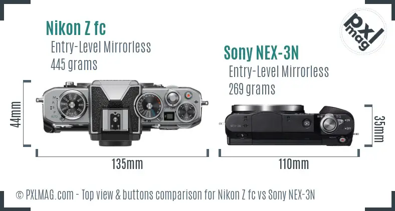 Nikon Z fc vs Sony NEX-3N top view buttons comparison
