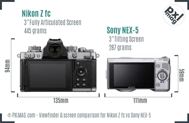Nikon Z fc vs Sony NEX-5 Screen and Viewfinder comparison