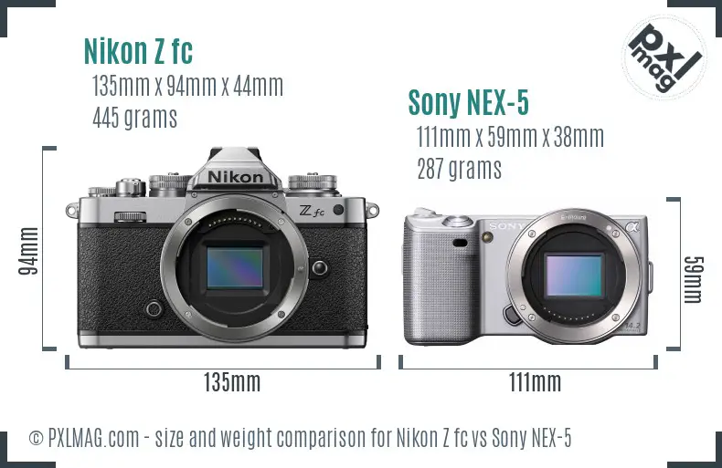 Nikon Z fc vs Sony NEX-5 size comparison