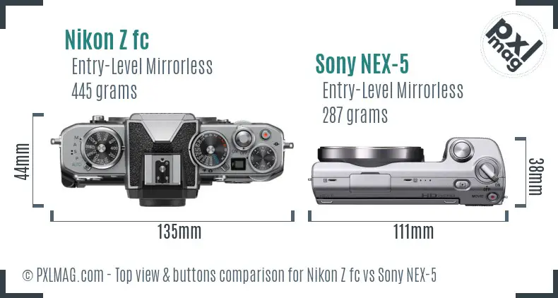 Nikon Z fc vs Sony NEX-5 top view buttons comparison