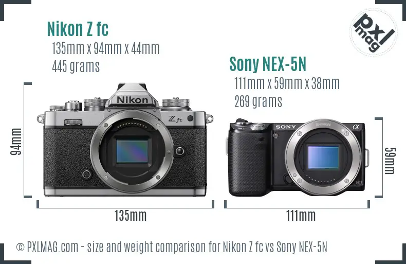 Nikon Z fc vs Sony NEX-5N size comparison