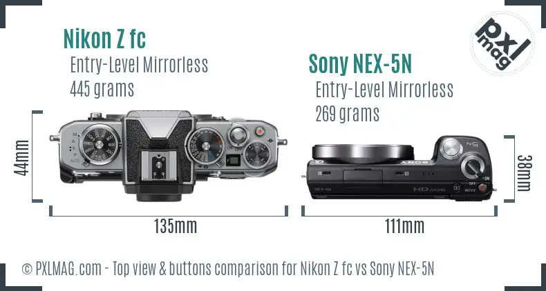 Nikon Z fc vs Sony NEX-5N top view buttons comparison