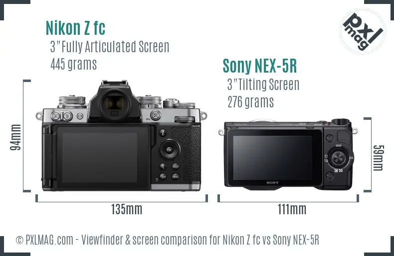 Nikon Z fc vs Sony NEX-5R Screen and Viewfinder comparison