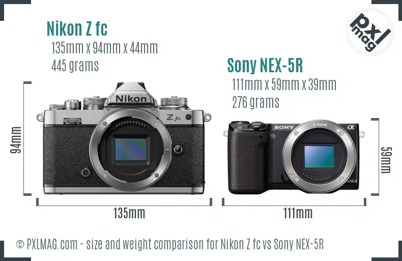 Nikon Z fc vs Sony NEX-5R size comparison