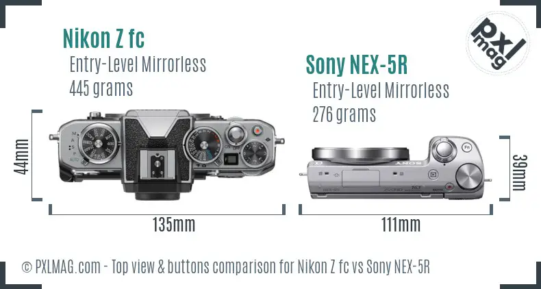 Nikon Z fc vs Sony NEX-5R top view buttons comparison