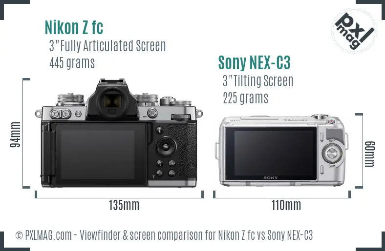 Nikon Z fc vs Sony NEX-C3 Screen and Viewfinder comparison