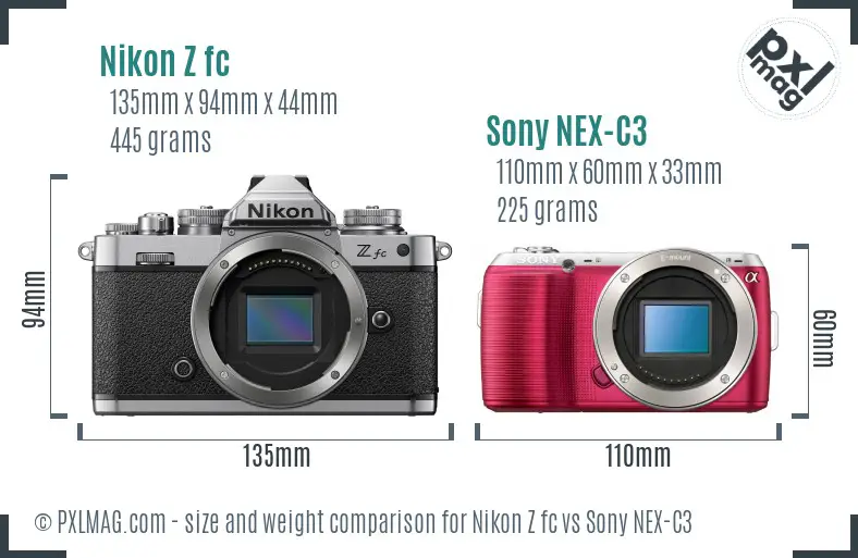 Nikon Z fc vs Sony NEX-C3 size comparison