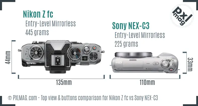 Nikon Z fc vs Sony NEX-C3 top view buttons comparison