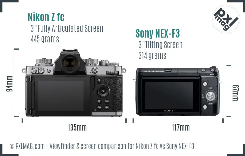 Nikon Z fc vs Sony NEX-F3 Screen and Viewfinder comparison