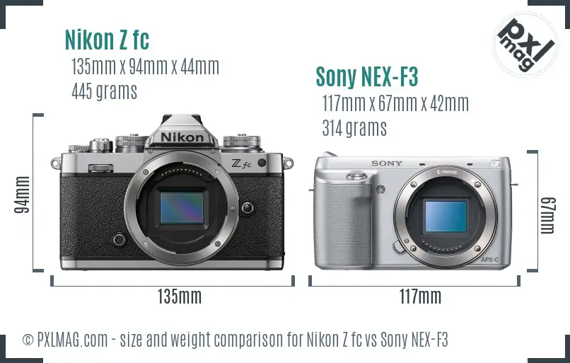 Nikon Z fc vs Sony NEX-F3 size comparison