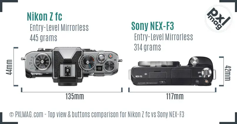 Nikon Z fc vs Sony NEX-F3 top view buttons comparison