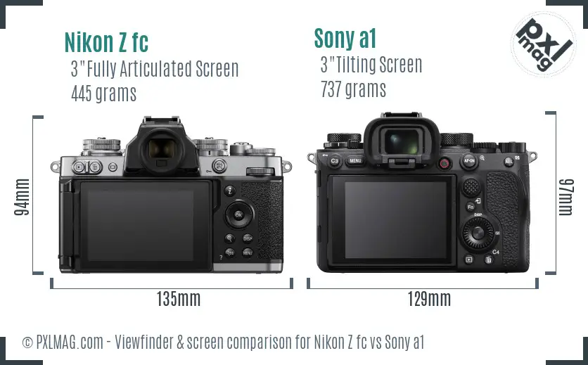 Nikon Z fc vs Sony a1 Screen and Viewfinder comparison