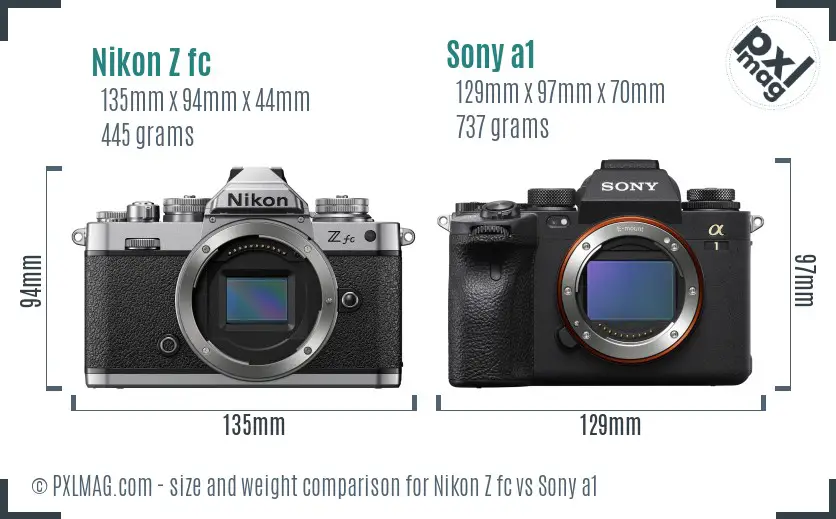 Nikon Z fc vs Sony a1 size comparison