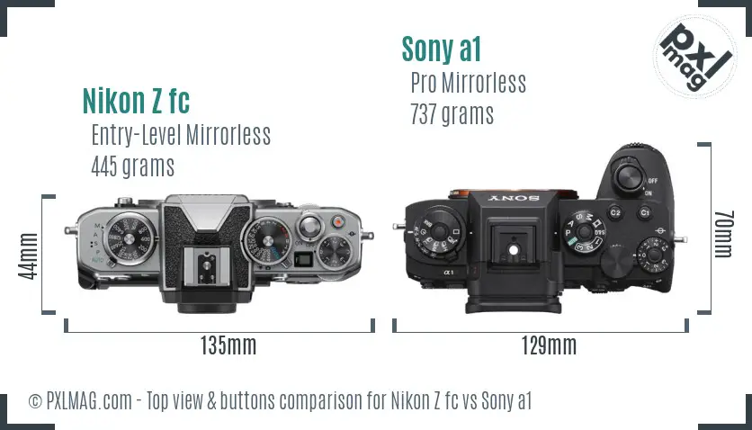 Nikon Z fc vs Sony a1 top view buttons comparison