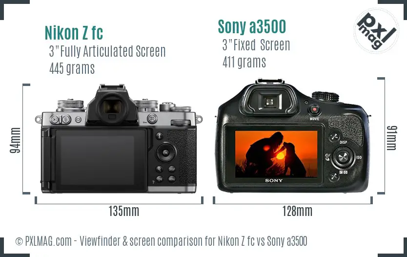 Nikon Z fc vs Sony a3500 Screen and Viewfinder comparison